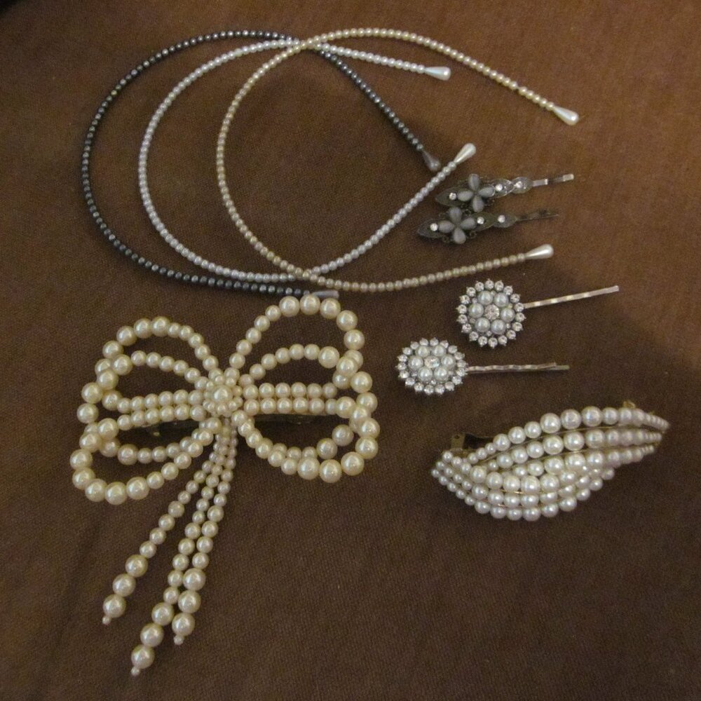 9 pcs Pearl Hair Accessories Headbands Barrettes Pins